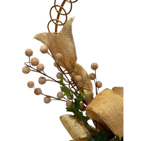 Gold Christmas Heart Shaped Centerpiece Card Holder With Bird Vintage - Picture 4 of 9